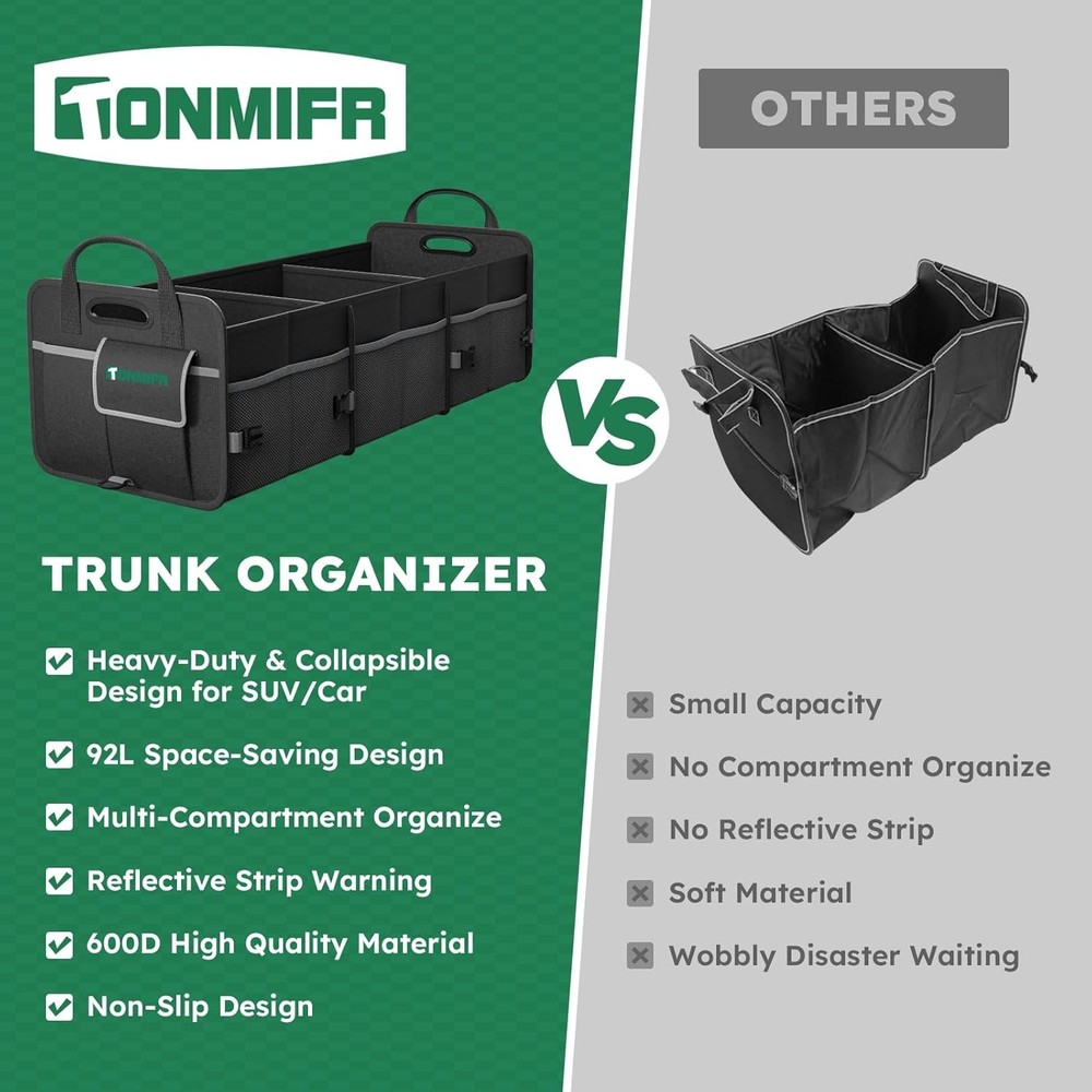 Heavy-Duty Trunk Organizer & Multi-Compartment Storage Box for SUV/Sedan/Minivan