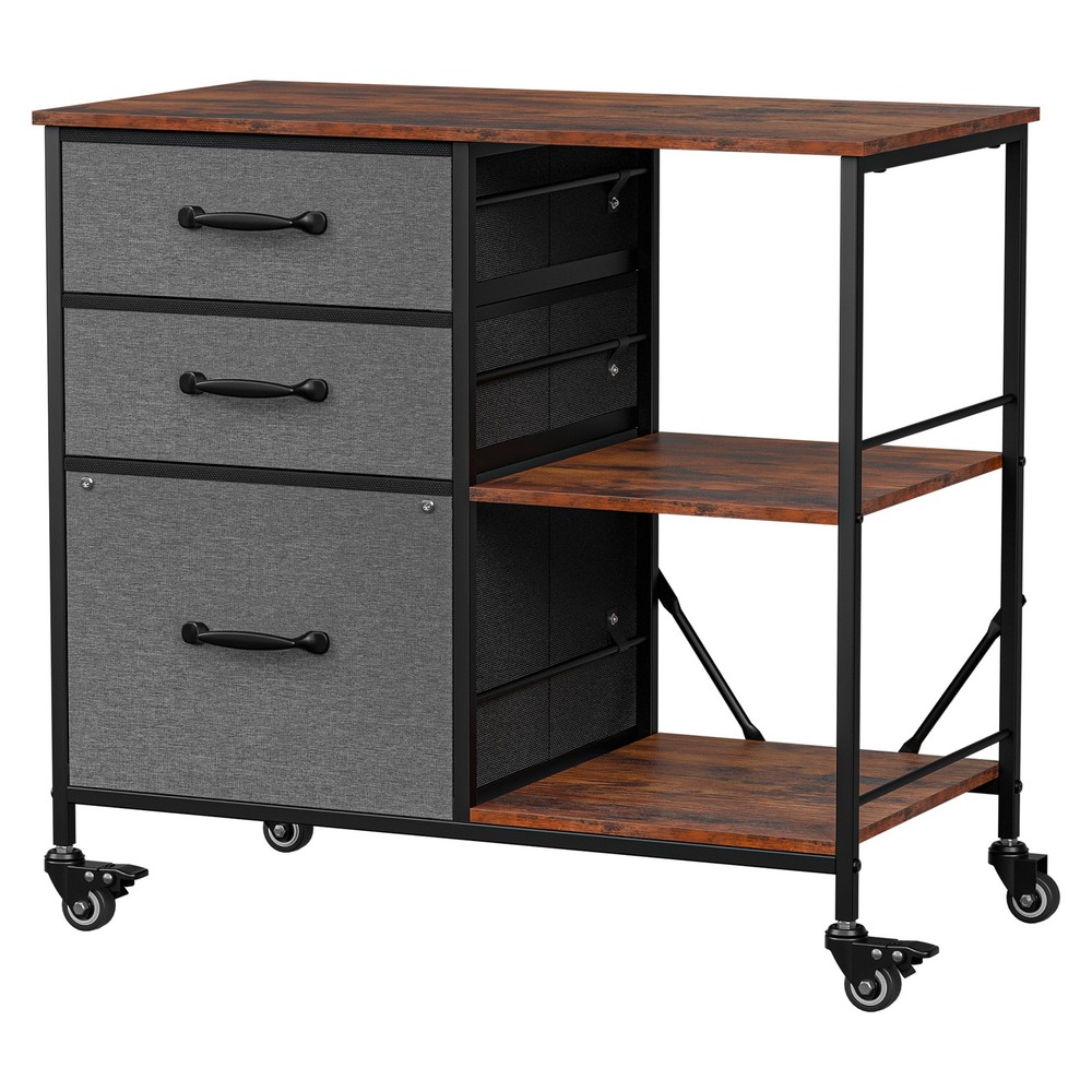 3 Drawer Mobile File Cabinet Rolling Printer Stand w/ Storage Shelf Dark Gray