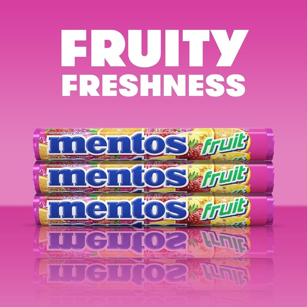 Mentos Fruit Chewy Mint Candy Roll, Mixed Fruit Flavors,14 Pieces Per RollPack6