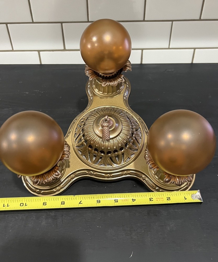 Three Socket Antique Light Flush Mount Fixture Mica Wow! 27H