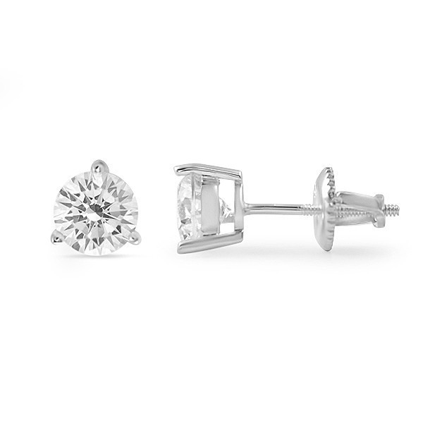 Silver Round Cut Lab Made Stone Stud Earrings Screwback