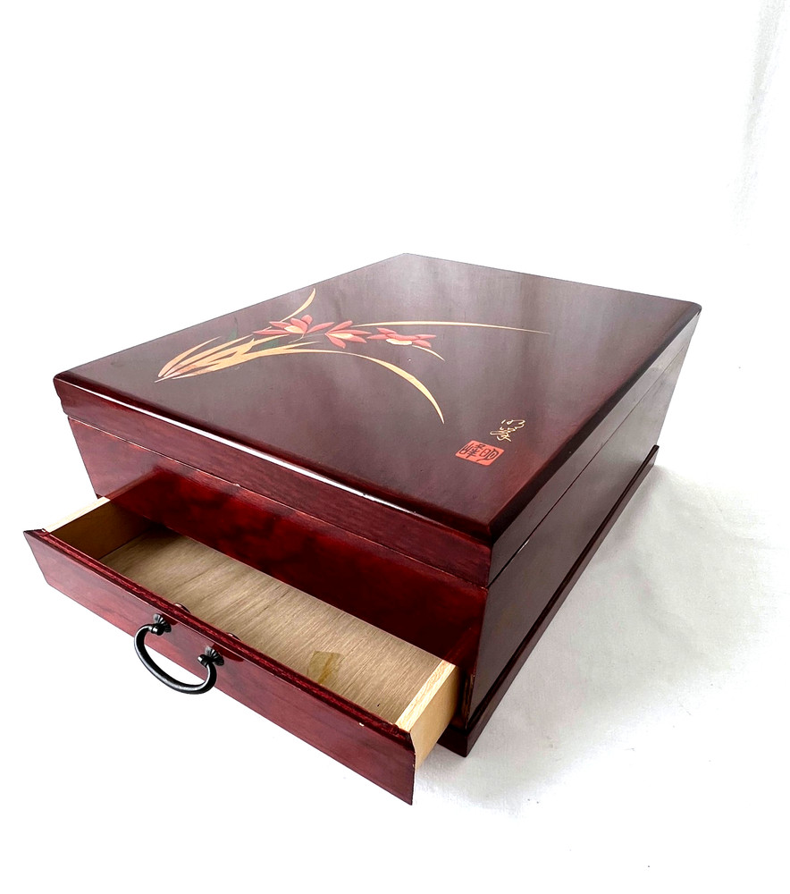 Vintage Japanese Aizu Lacquerware Writing or Document Box with Drawer