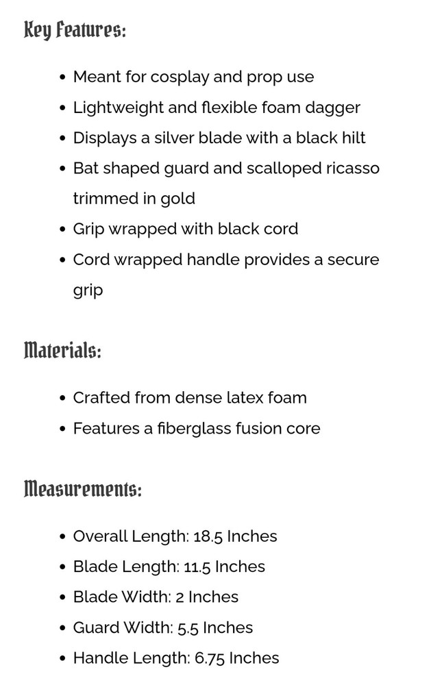 Gilded Bat Foam Dagger