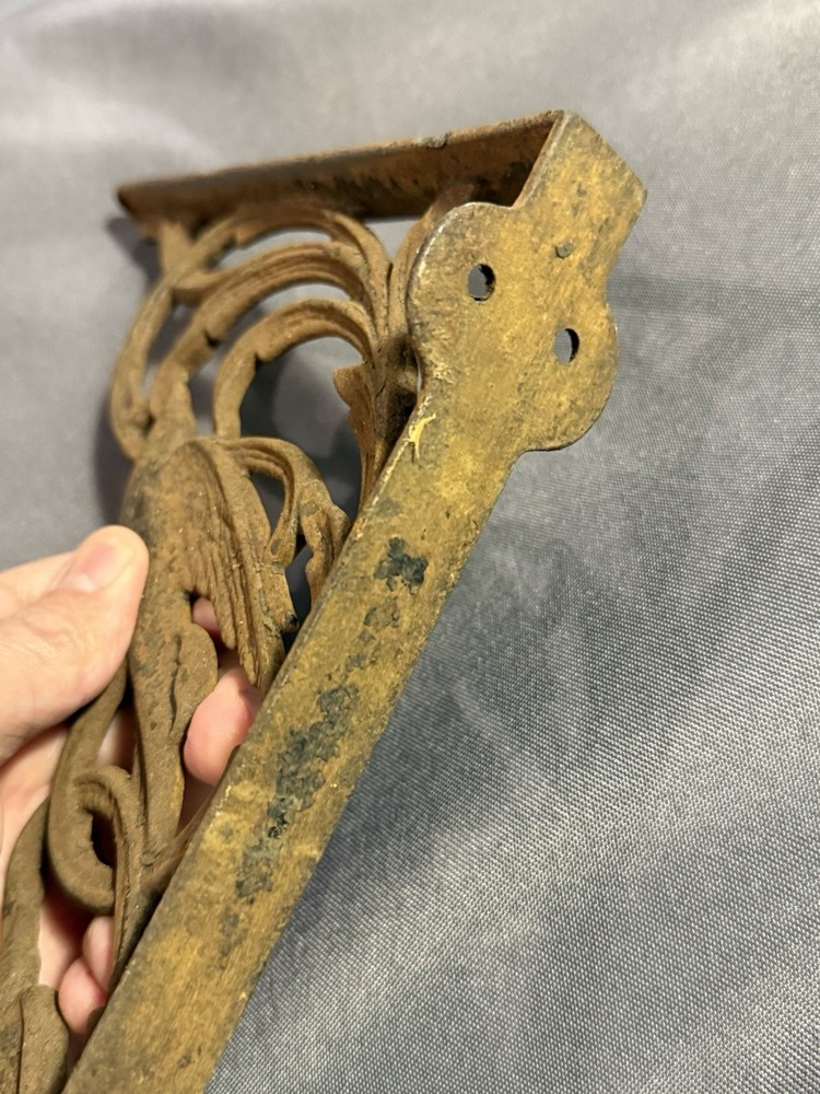 Antique Salvage Cast Iron Shelf Bracket w/ Bird & Vine