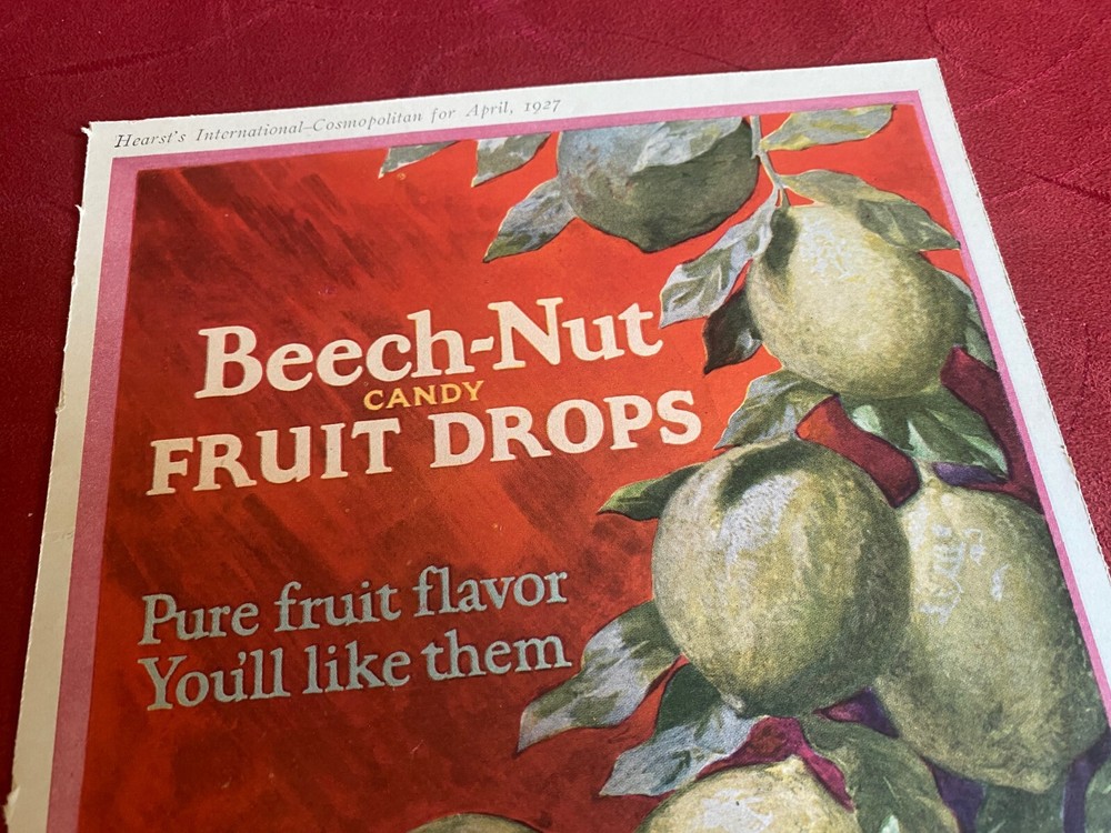 1927 Beech-Nut Candy Fruit Lime Drops Display Ad Sign Card Stock