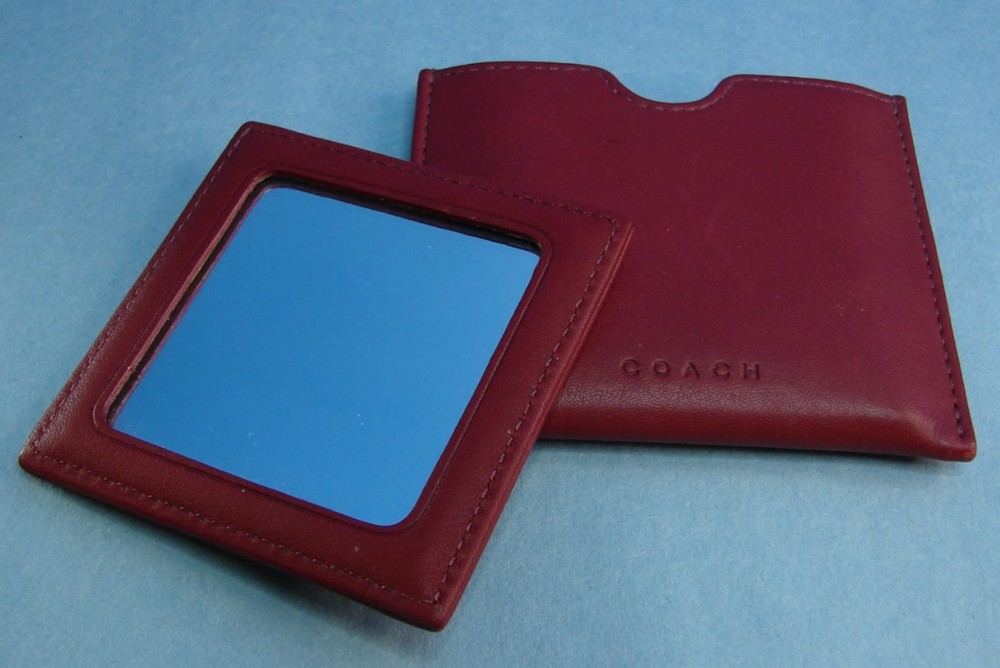 Coach Soft Red Leather Double Sided Mirror in Case VGUC