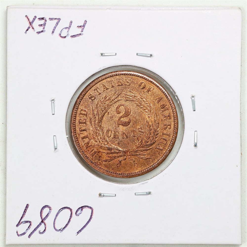 1864 2C Two Cent Piece with UNC Detail Env. Damage #6089