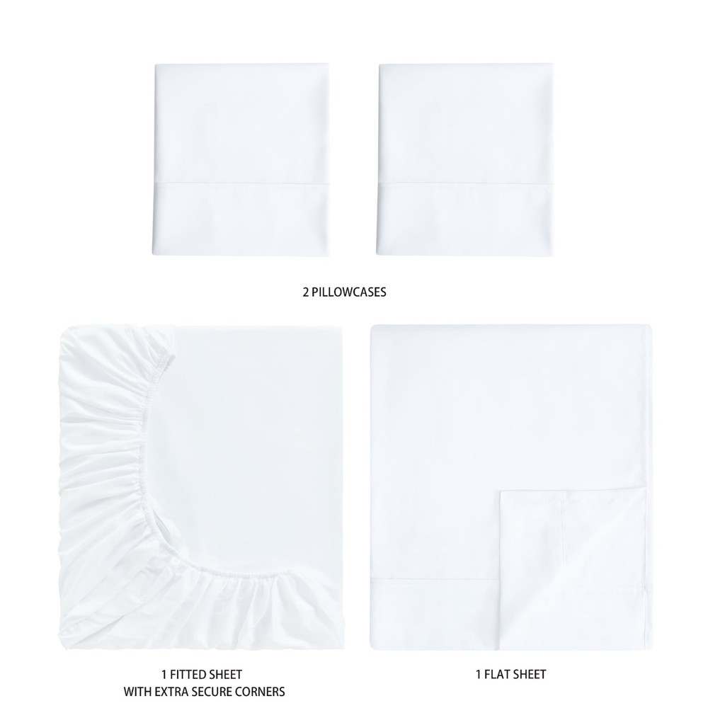 Mainstays Queen Sheet Set Arctic White 4pc Super Soft Microfiber 15" Deep Pocket