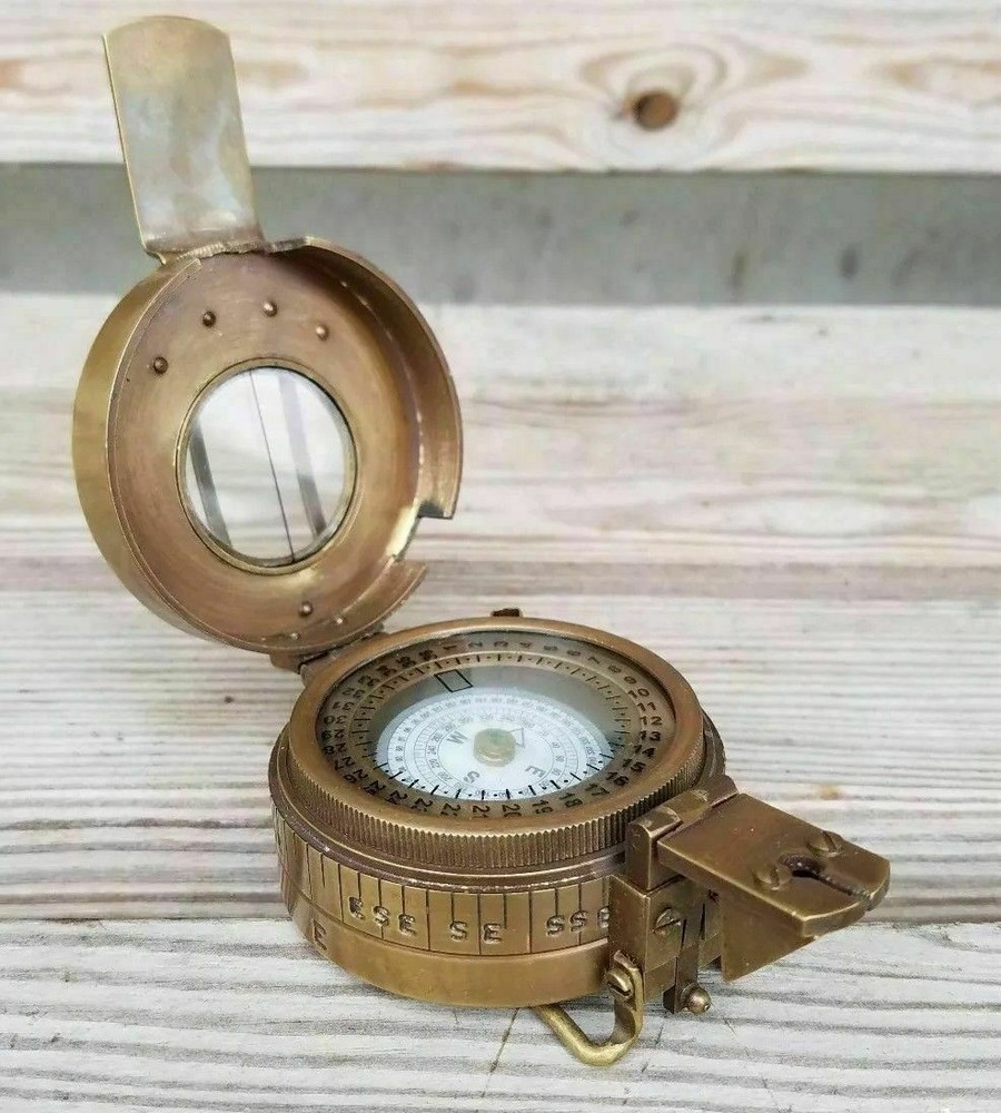 Solid Brass Pocket Compass Marine Antique British Military Prismatic Solid Gift