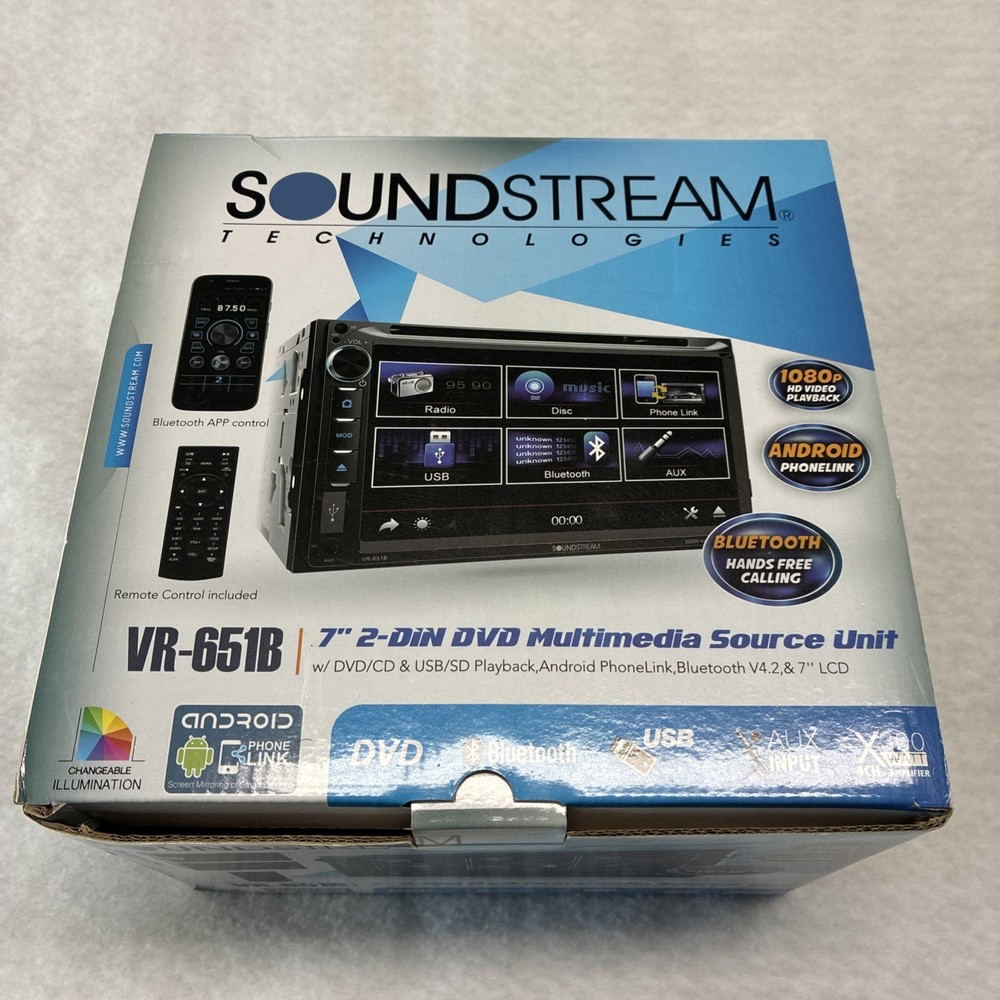 Soundstream VR-651B 7” 2-DIN Touchscreen DVD/CD Headunit w/ Android PhoneLink