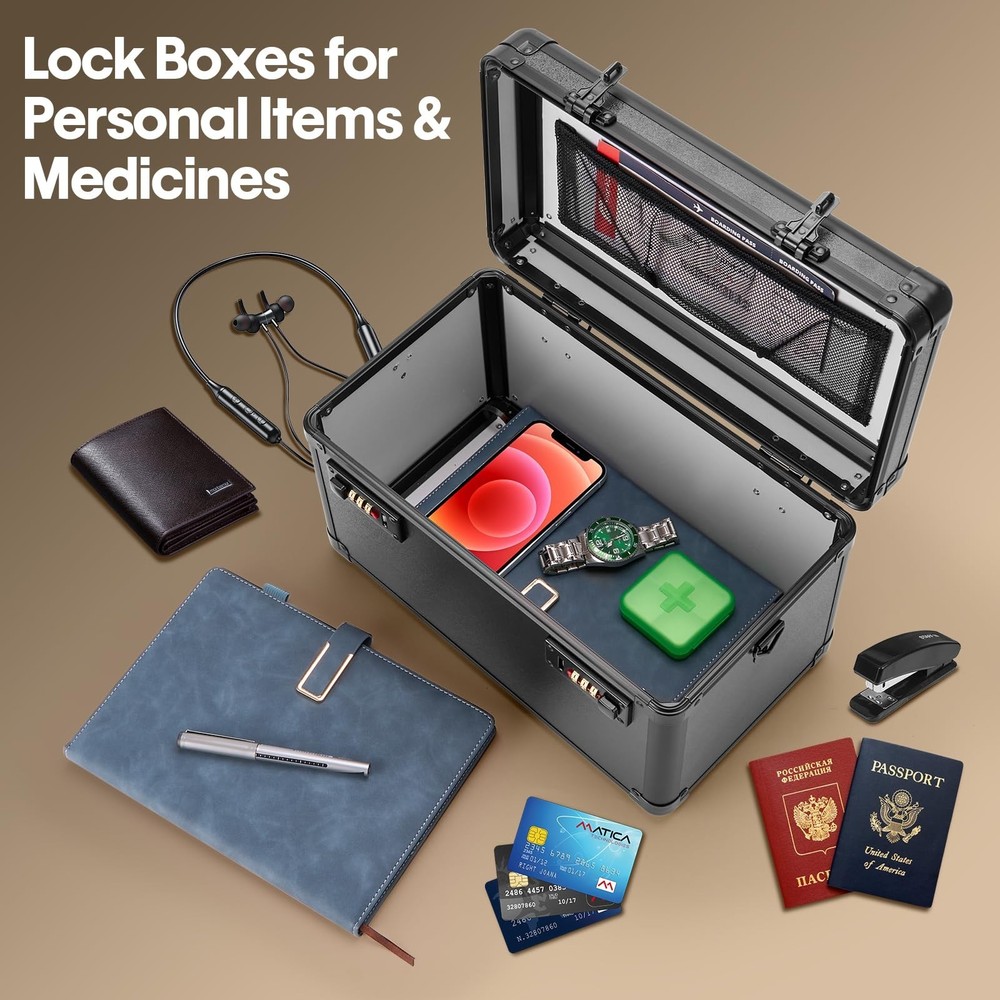 Large Lock Box - Security Combination Lock Box, Locking Storage Case for Pers...