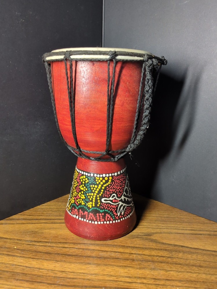 10" Djembe Drum Hand Painted Multicolored Dot Aborigine With Turtle Pattern