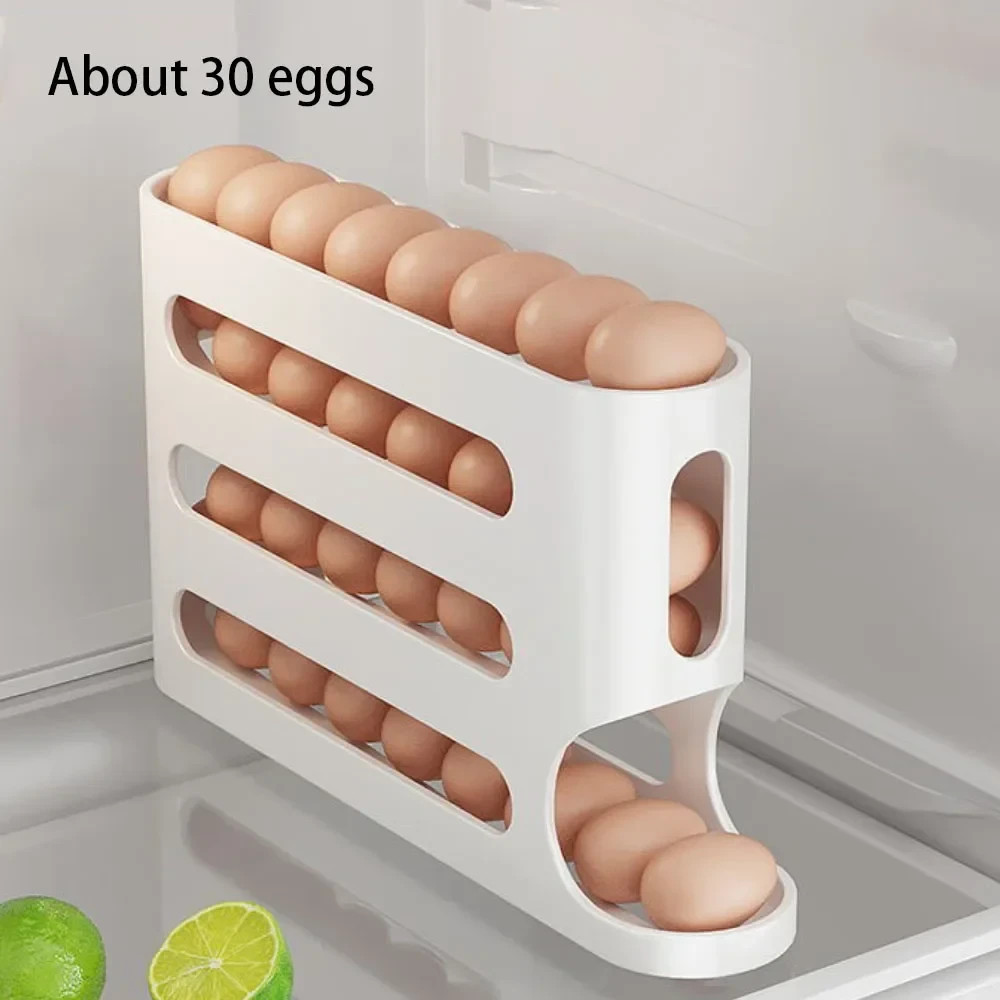 4-Layer Automatic Rolling Egg Holder Rack Storage Box Kitchen Organizer