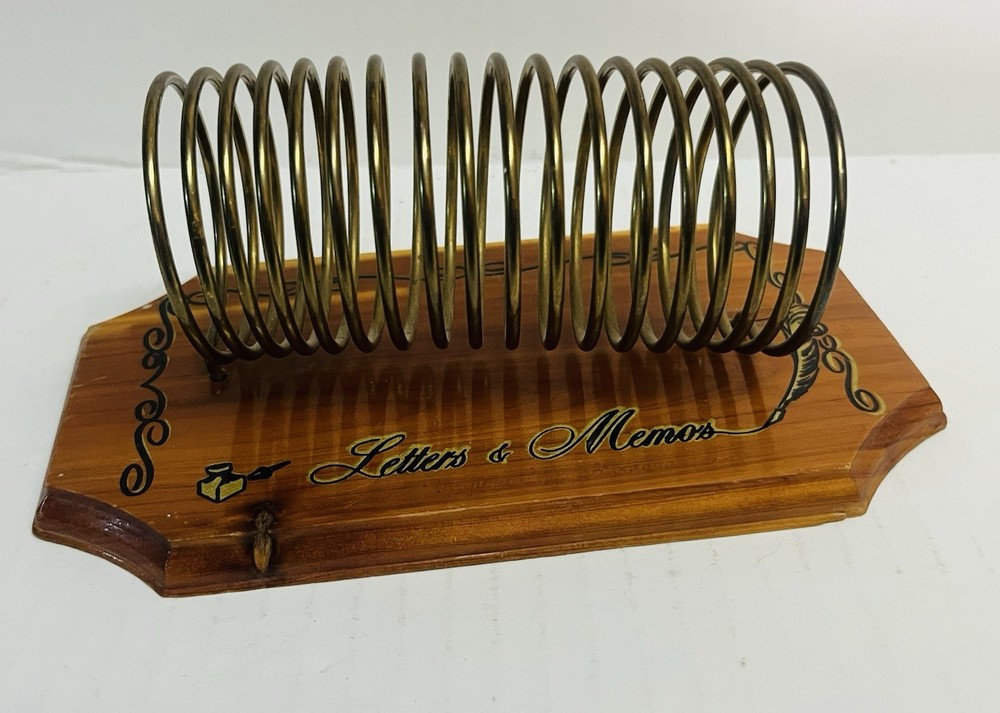 Vintage Brass Coil Desktop Organizer Mail Holder