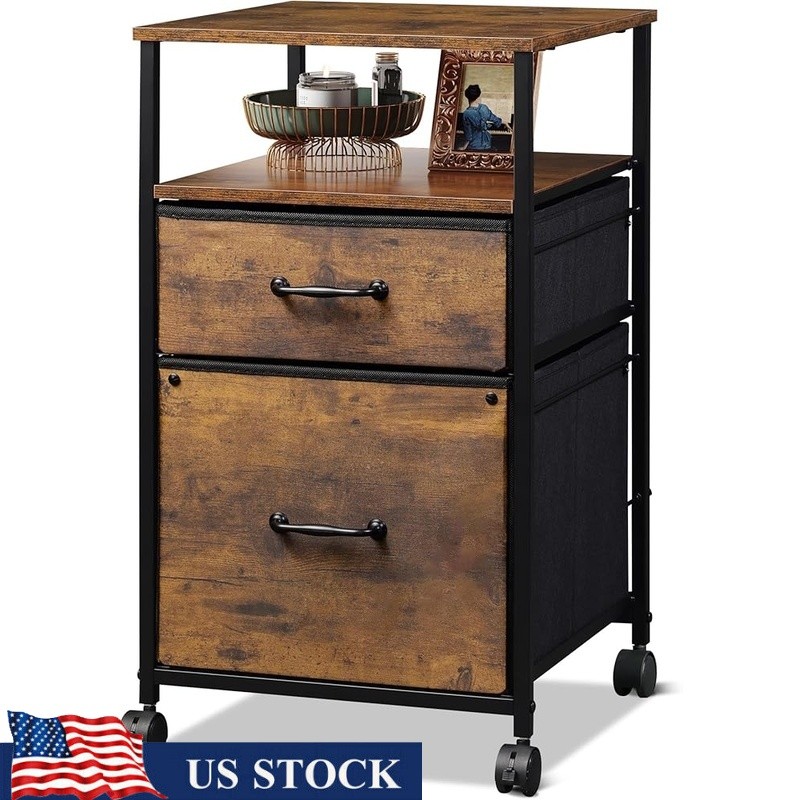 Rolling File Cabinet Office Storage W/ Open Shelves & Drawer Organizer New