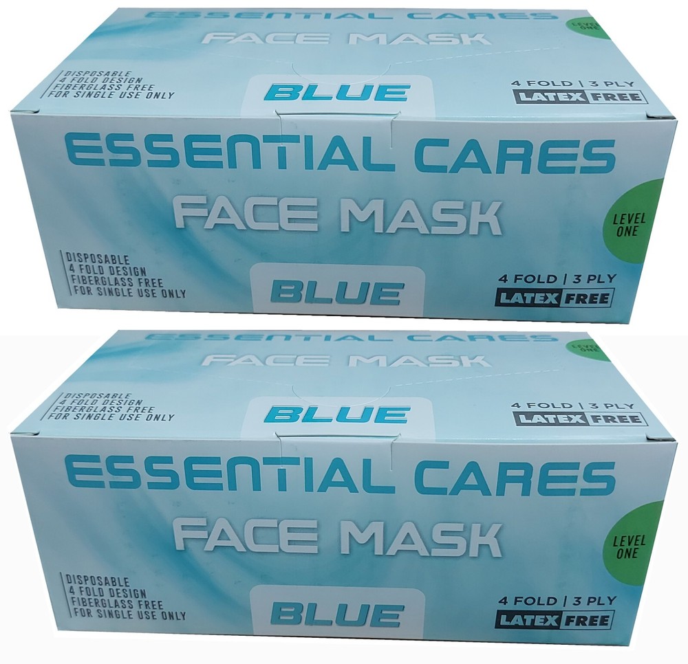 Disposable Face Mask, Blue, 3-Ply, 50Pcs/Box (2 Boxes), ECS