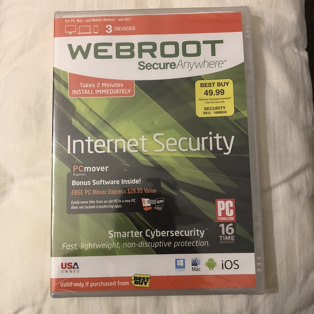 New Webroot SecureAnywhere Internet Security & Antivirus Windows & Mac 3 Devices
