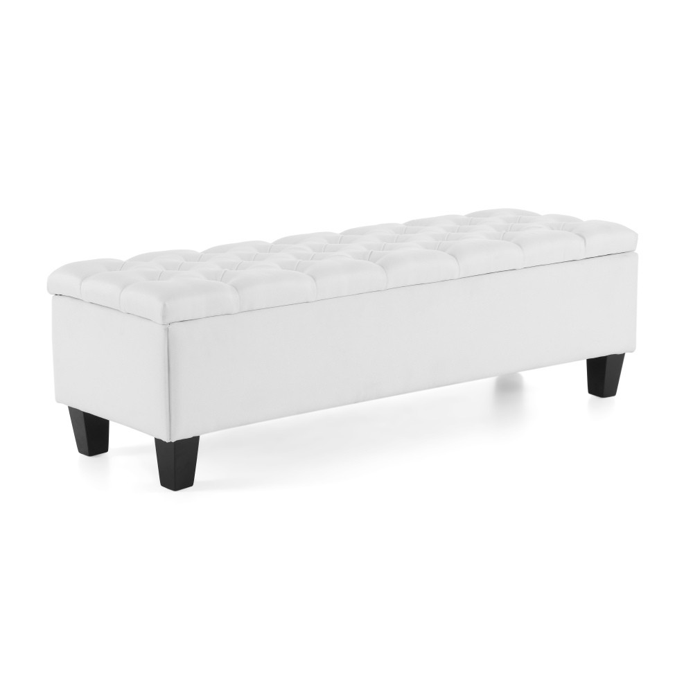 Light Gray Storage Ottoman Bench, Button Tufted Diamond Stitch Extra Seating