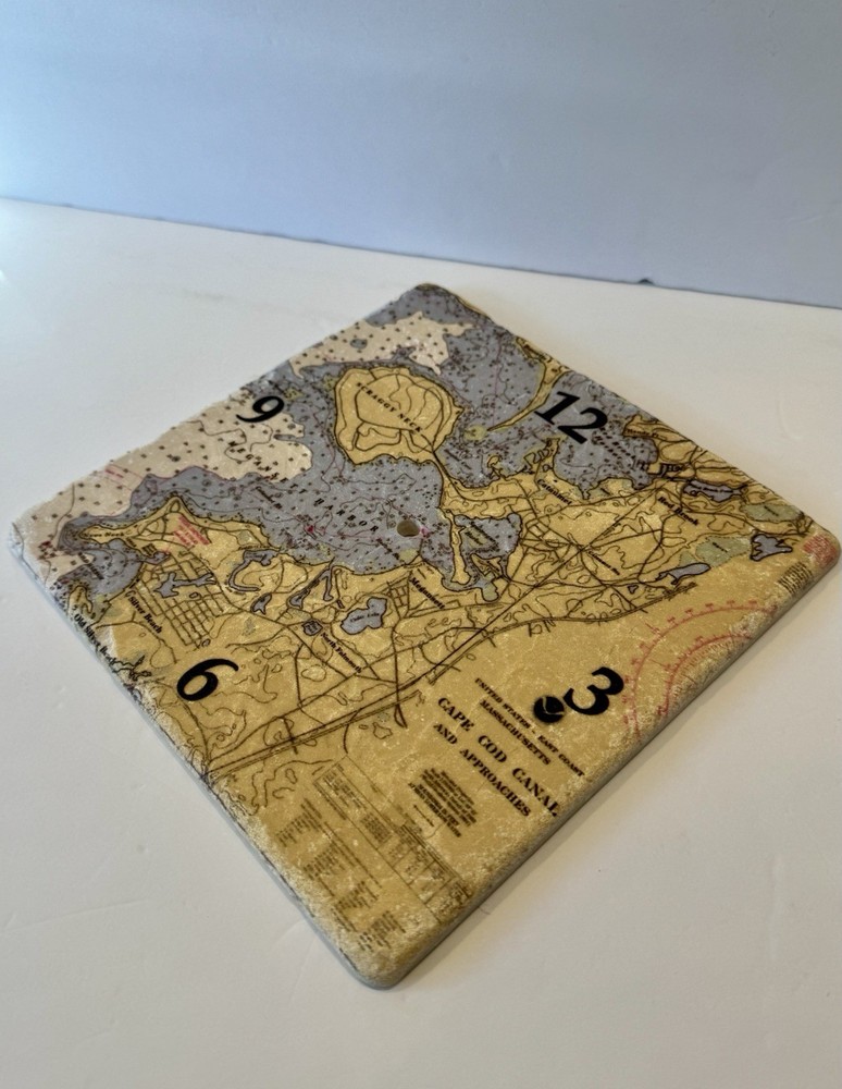 Nautical Chart Cape Cod Canal Clock Face(only)Botticino Marble HandCrafted N.Eng