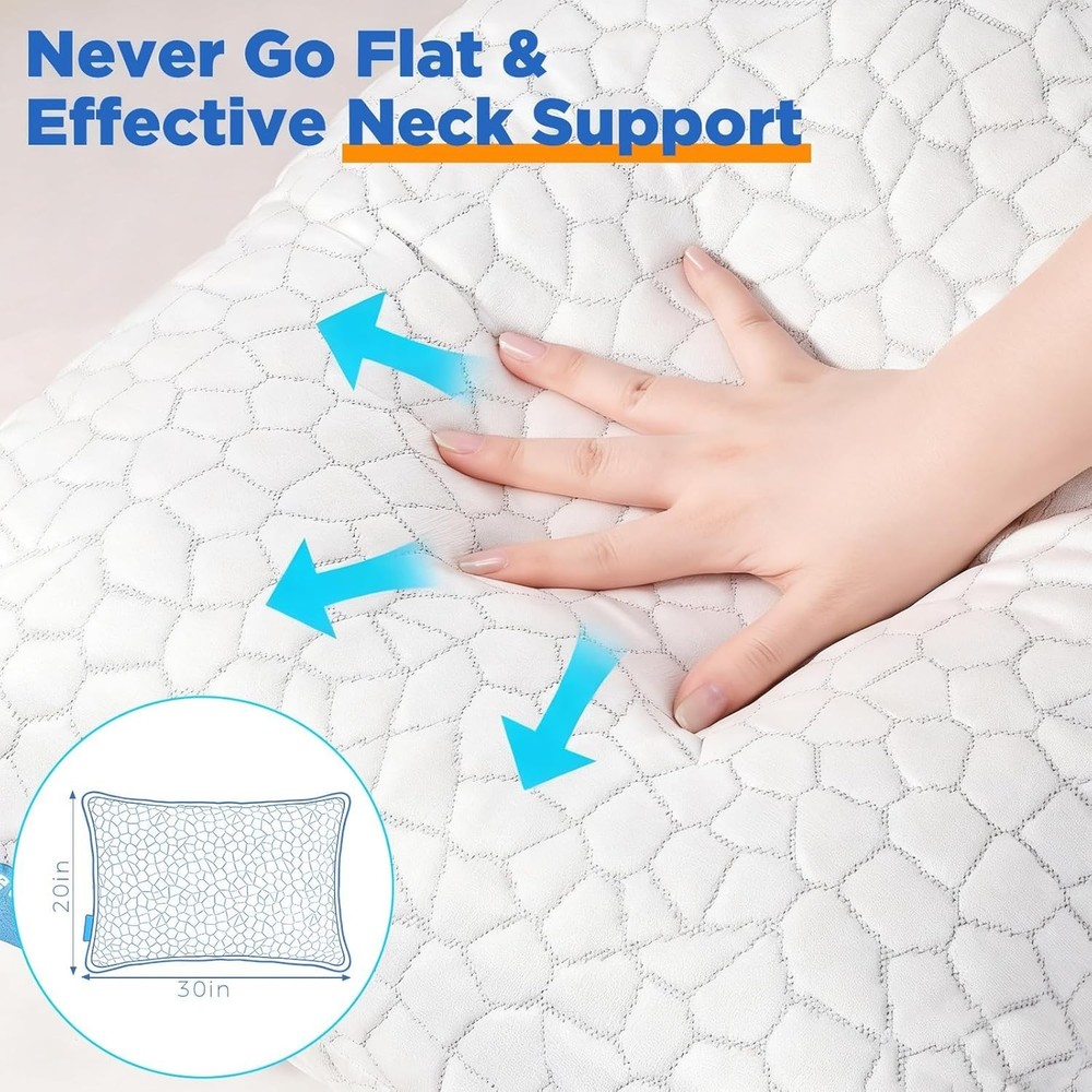 Plush Queen Size Cooling Pillow - Adjustable Loft for Neck and Shoulder Support