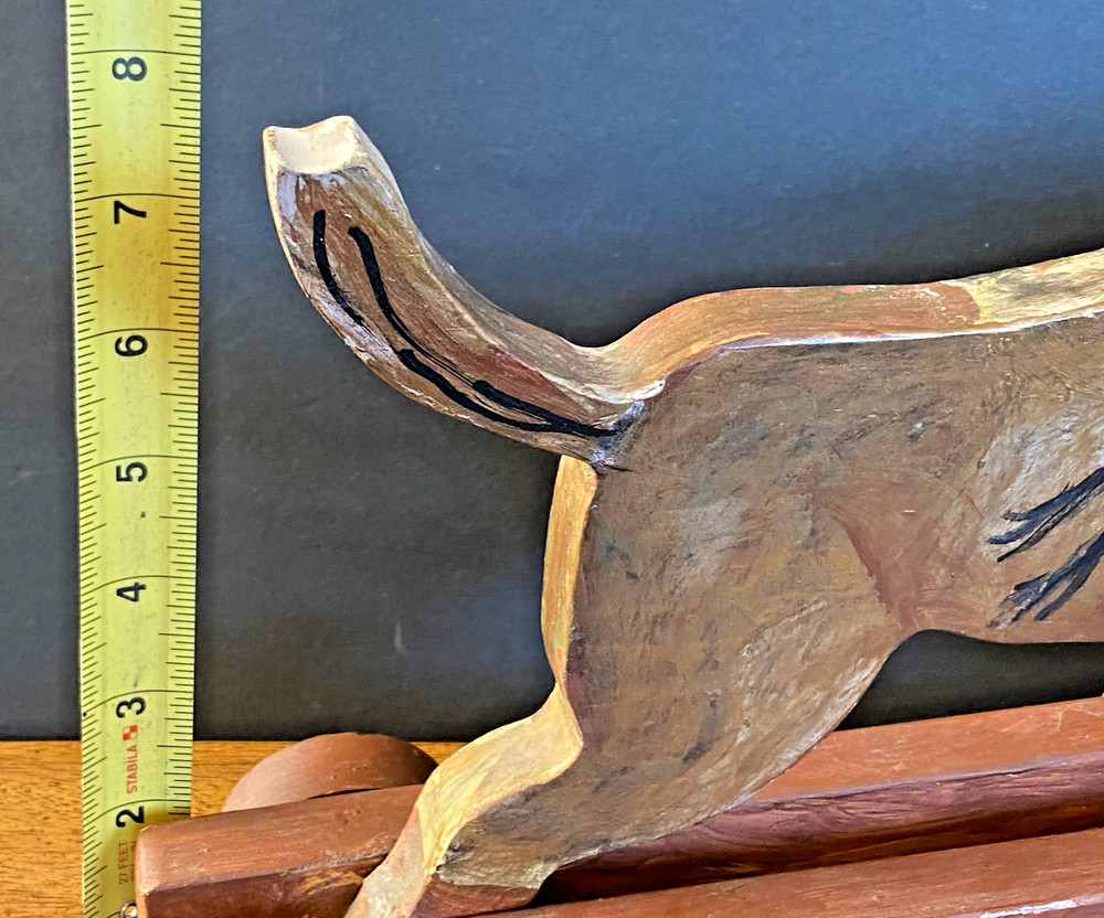 Antique Wooden Horse Pull Toy On Wheels - W/ Pull String & Manually Bucks Up