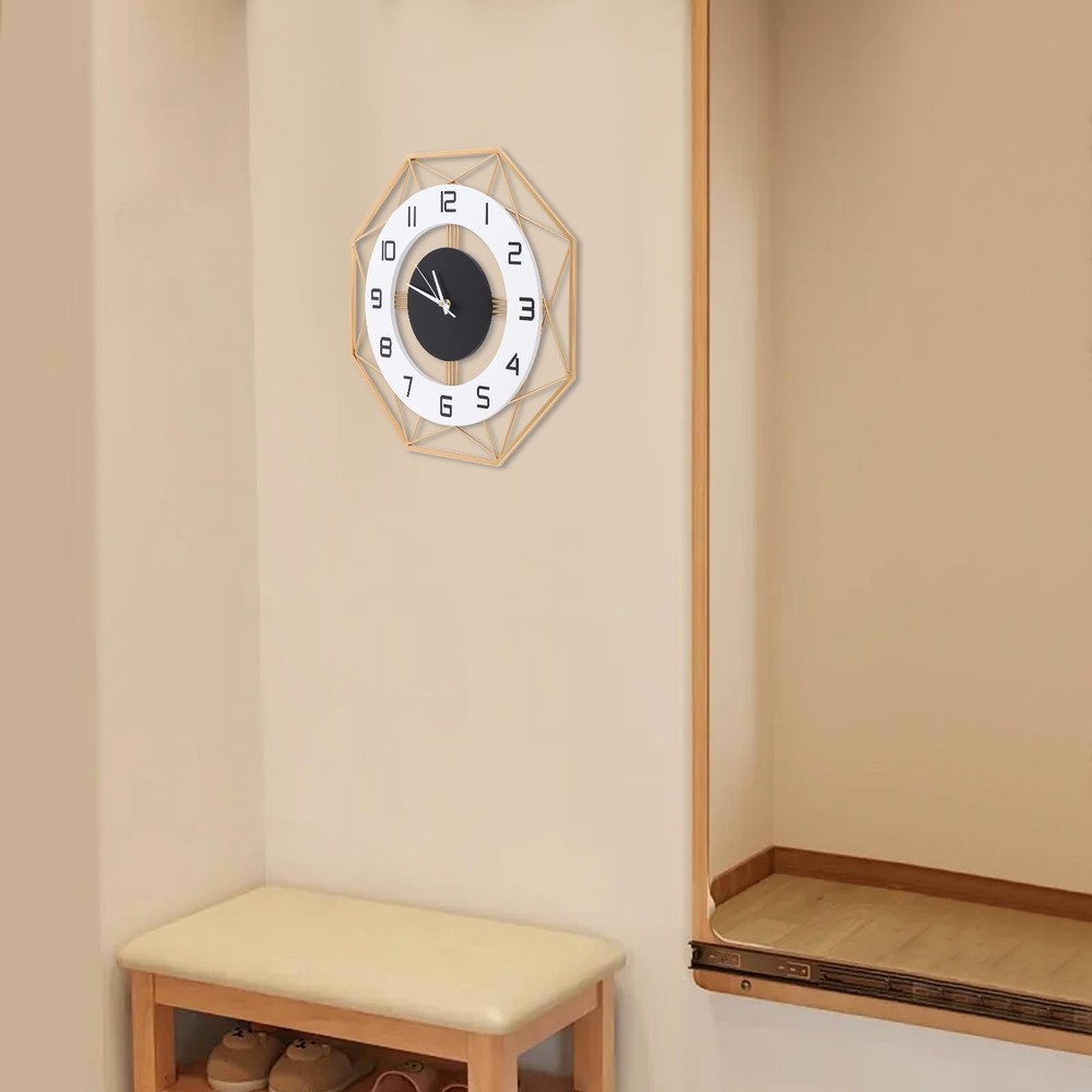 Modern Octagonal Wall Clock - Silent Battery Operated, Easy to Install