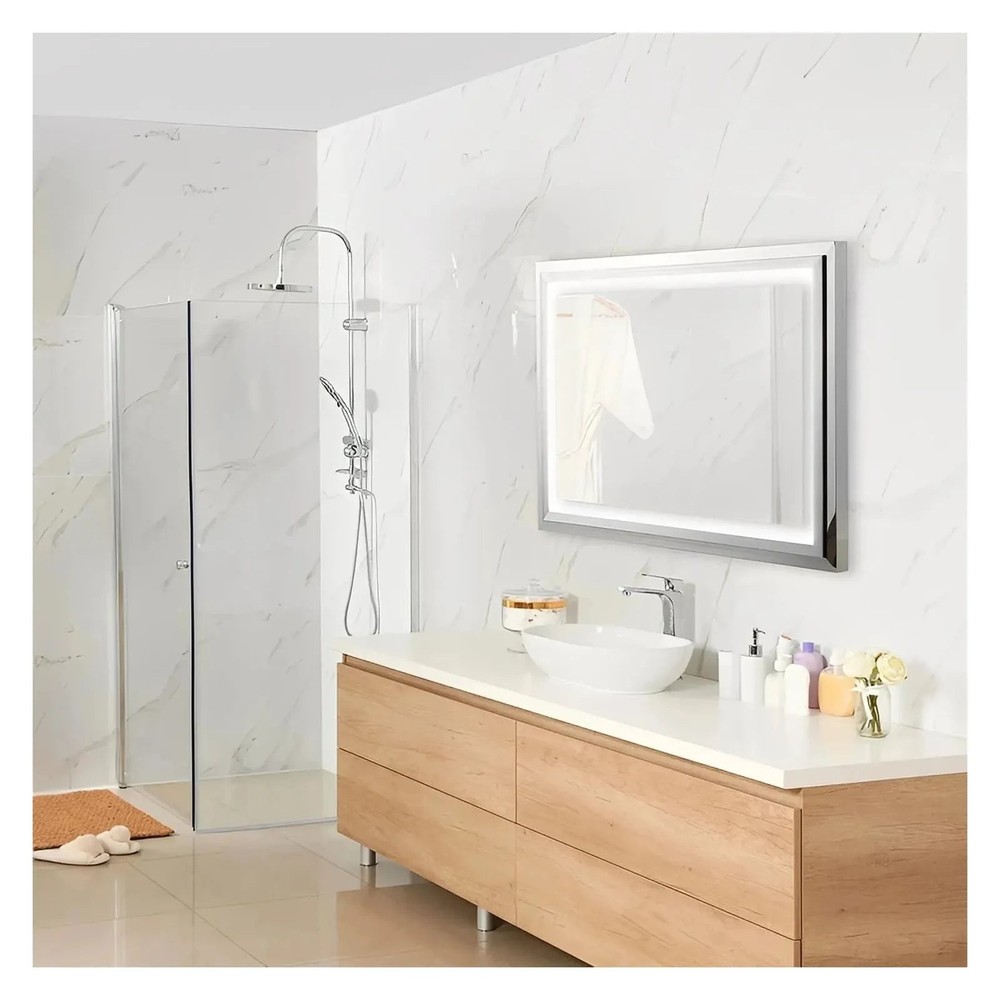THETA LED LIGHTED BATHROOM VANITY SQUARE MIRROR - 48 x 28