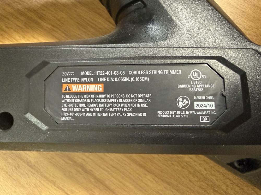 Hyper Tough HT22-401-03-05 20V Max Cordless 13-inch Battery String TOOL ONLY