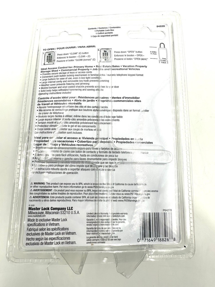 Master Lock Lock Box Combination Push Button Portable Key Safe New Open Box