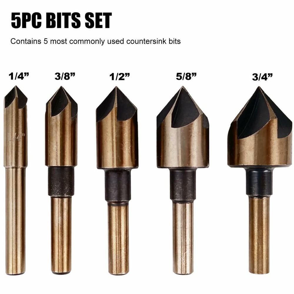 5pcs HSS Industrial Countersink Drill Bit Set Counter Sink Chamfer Angle US Ship