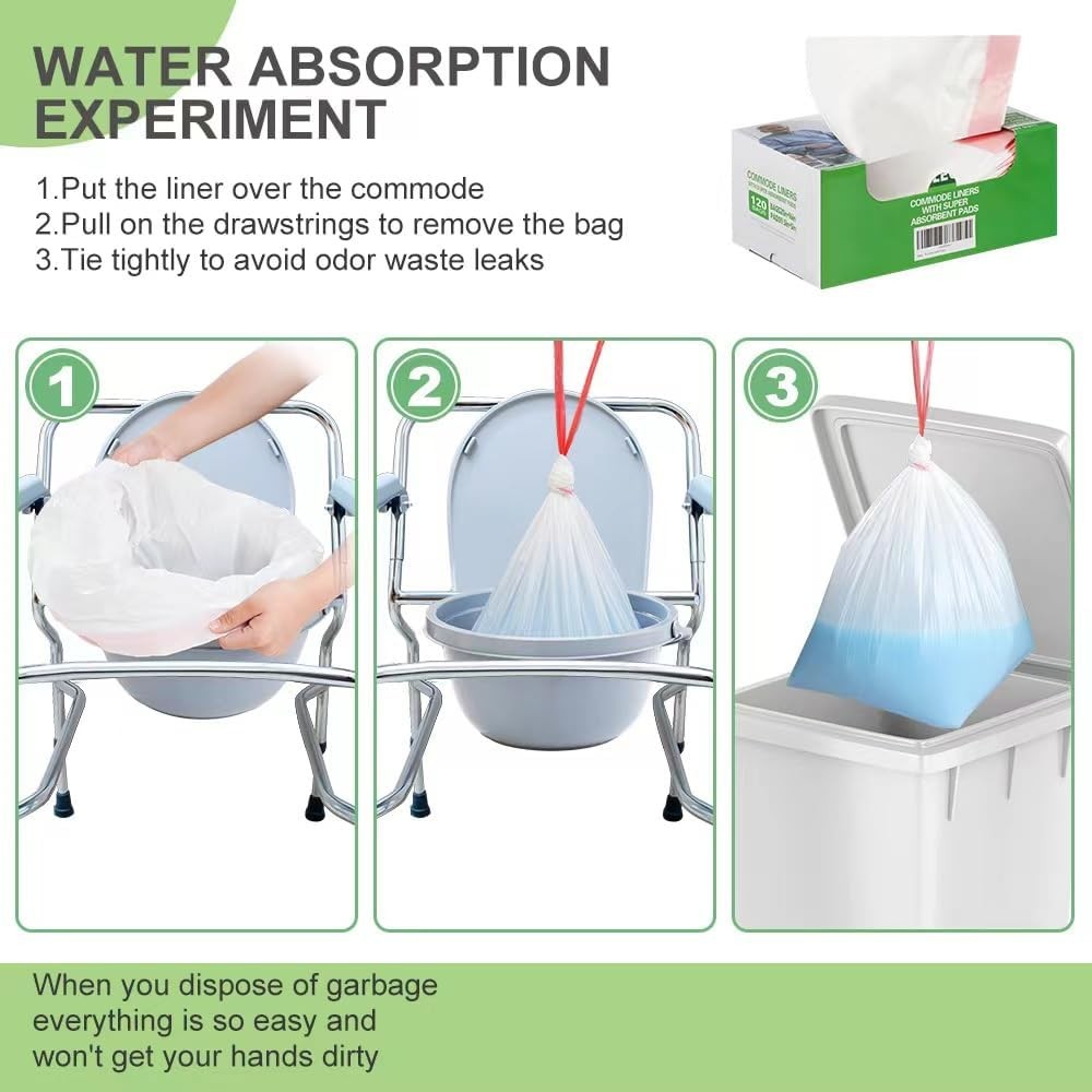Commode Liners 120PCS Bedside Disposable-Portable Toilet White