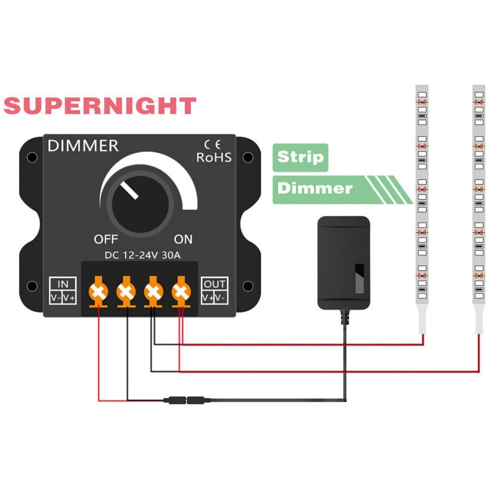 DC 12V-24V 30A Adjustable Brightness PWM Dimming Controller For LED Light Strip