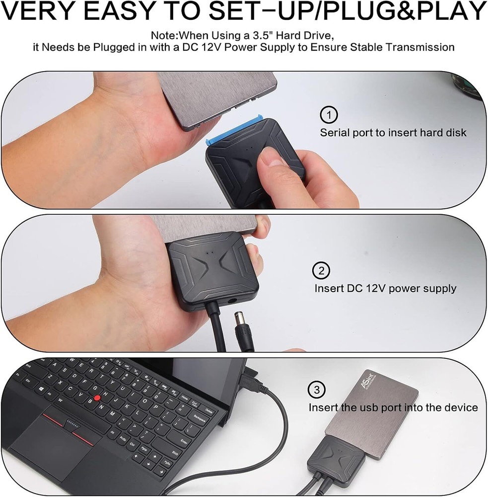 USB 3.0 to SATA External Hard Drive Reader 2.5" 3.5" HDD SSD Power adapter cable