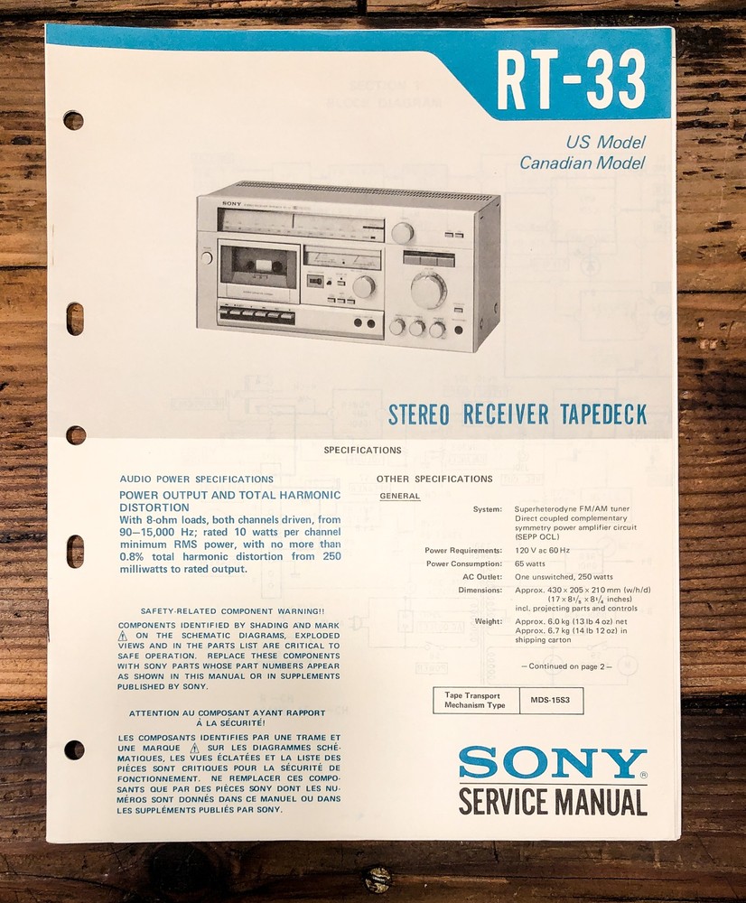Sony RT-33 Receiver Service Manual *Original*