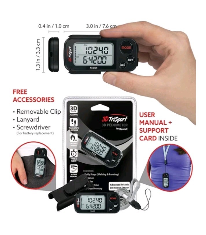 3D Trisport 3D Pedometer by Realalt, Model RTS01, New