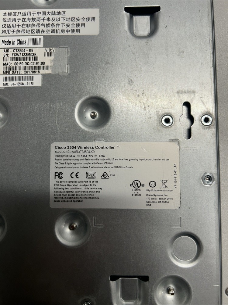 Cisco Wireless Controller AIR-CT3504-K9 X-208