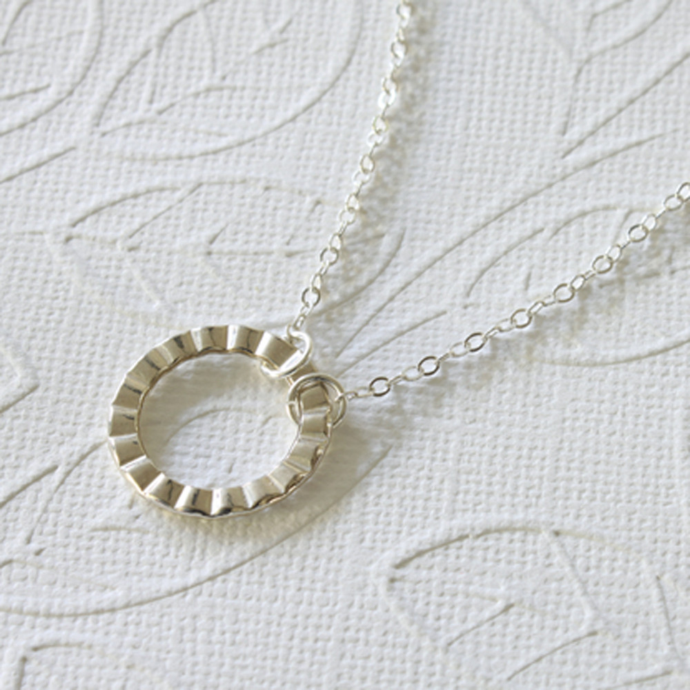 Sterling Silver Textured Circle Connector Necklace