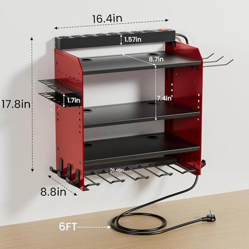 Power Tool Organizer Wall Mount with Charging Station, Garage 4 Drill 4 layer