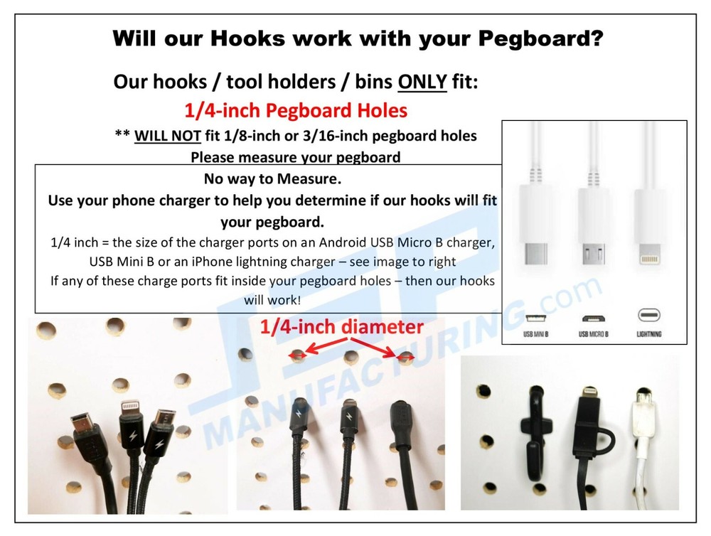 Plastic L Style Pegboard Hooks Combo Kit Tool Storage - Pick A Pack
