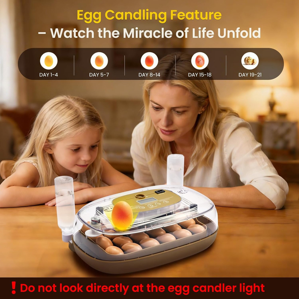 24-Egg Incubator: Auto Egg Turner, Precise Temp Control, Auto Water Refill, Cand