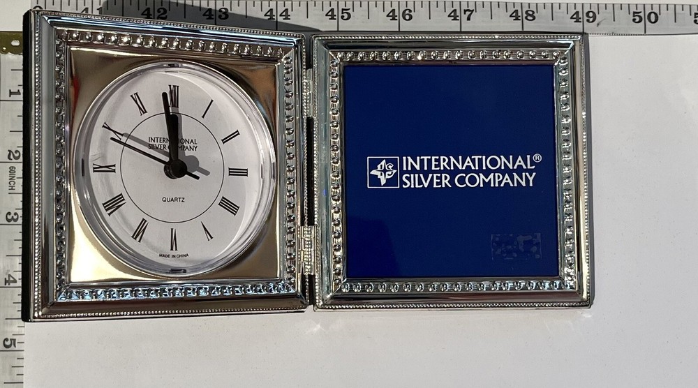 International Silver Company Silver Plated Double Frame Clock w/ Original Box