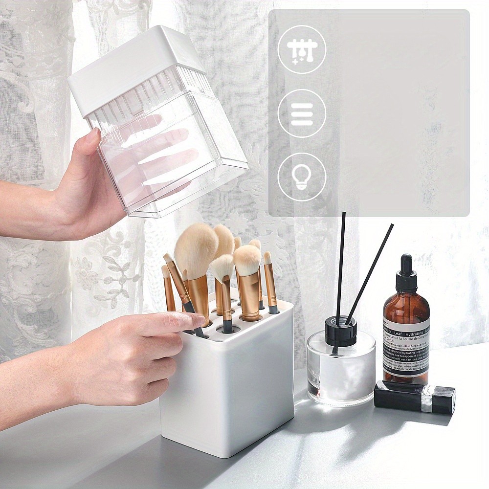 1pc ABS with Plastic Cosmetic Brush Storage Container Rectangle White