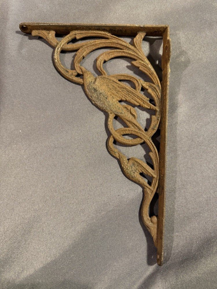 Antique Salvage Cast Iron Shelf Bracket w/ Bird & Vine