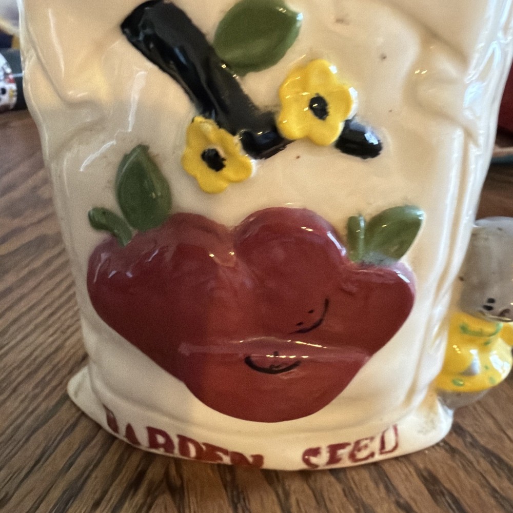 Ceramic Vase/ Match Holder Apple Seed With Mouse