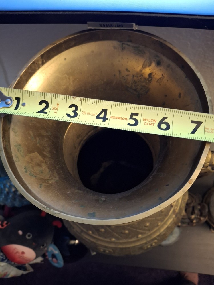Oriental Brass Vase With Foo Dragon Handles