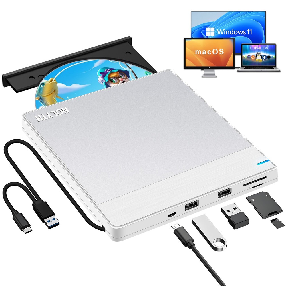 External CD Drive for Mac: USB 3.0 Type-C DVD Burner Player for Laptop Window...