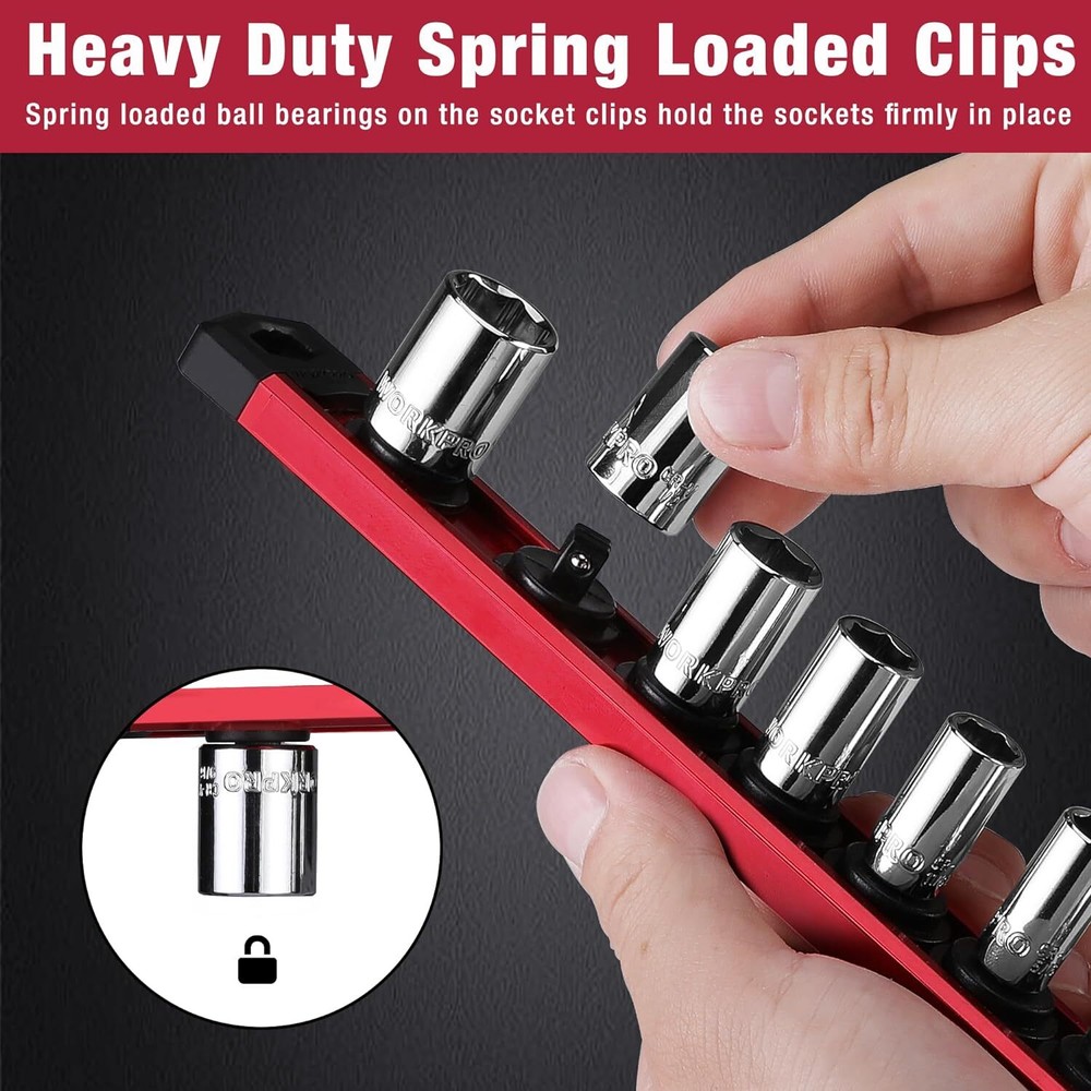 WORKPRO Magnetic Socket Organizer Heavy Duty Socket Holder Aluminum Socket Rail
