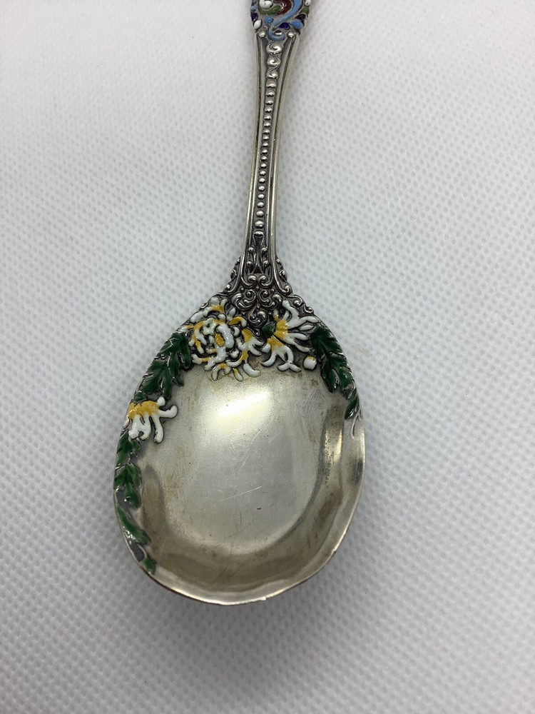 Antique Sterling Silver Enamel Spoon.