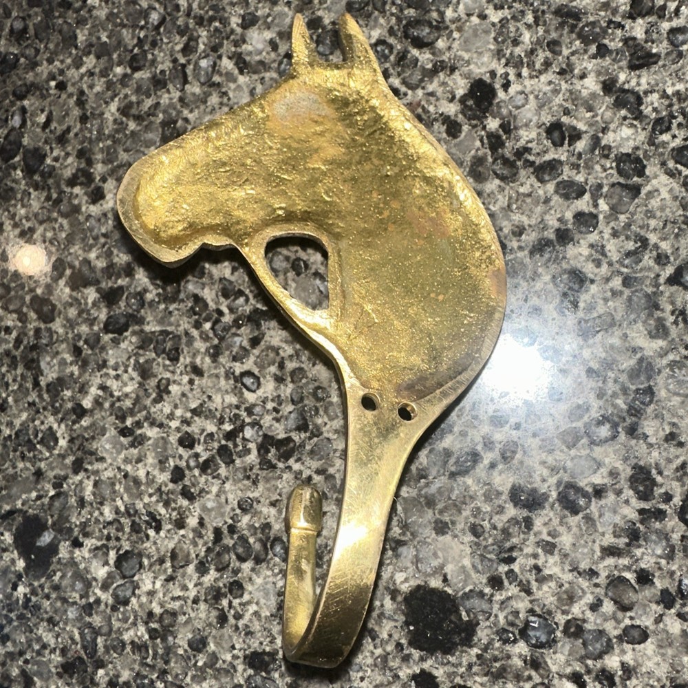 Horse Head Flat Hook Solid Brass Equine Design With Double Holes~5.5" T