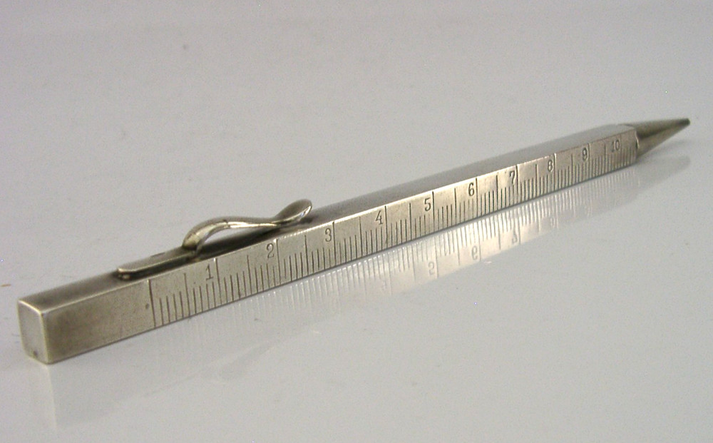 QUAITY SOLID SILVER ARCHITECT'S MECHANICAL PENCIL TELESCOPIC RULER c1920s DECO